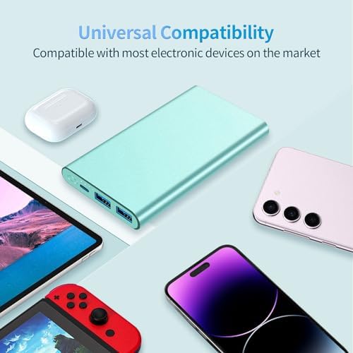 High-Capacity 12000 m Ah Portable Power Bank – Fast Charging USB-C Battery Pack for i Phone 15/14/13/12/11 Pro Max, i Pad, Samsung & Android – Stylish E-Mint & Pink Design with 3 A Quick Charge Technology for On-the-Go Convenience