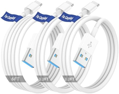 Car Carplay Cable for Apple iPhone 16 15 Pro Plus Max Plus, [3-Pack,3.3FT+3.3FT+3.3FT] USB A to USB C for Carplay USB C Cord, USB C Cable for iPad Pro/Air/Mini,Samsung Galaxy Car Charger Cable Cord – Enhanced Compatibility and Speed