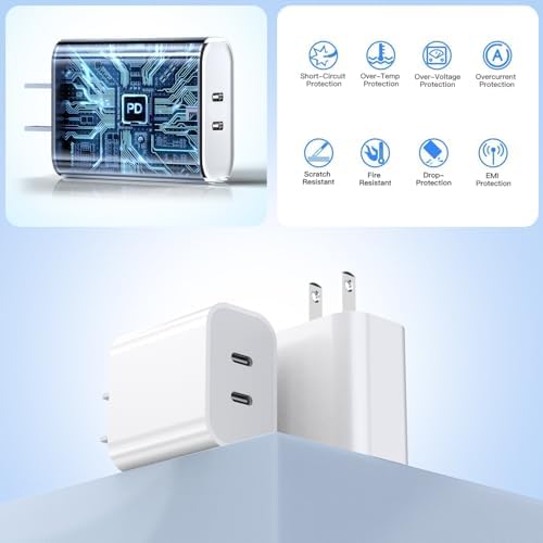 i Phone 16 e USB C Dual-Port Fast Charger Block – 20 W Compact Charging Solution for i Phone 16, 15 Pro Max, i Pad & More – Quick Charge Wall Adapter Perfect for Home & Travel – Versatile Power Delivery for Enhanced Device Compatibility
