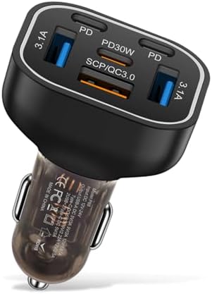 Ultimate 6-Port USB-C Car Charger with PD30 W Fast Charging: Versatile 12 V/24 V Adapter for i Phone 16/15/14/13/12/11 Pro Max, Samsung, Huawei, Xiaomi & More – Seamless Compatibility & Superior Speed for On-the-Go Charging