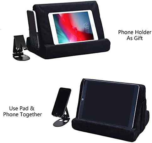 Ultimate Comfort Multi-Angle Tablet Holder and Phone Stand Set – Lightweight and Sturdy Design with Storage Pocket – Ergonomic Cushion for Enhanced Stability and Versatile Use – Modern Black and Light Green Aesthetic for Stylish Workspaces and On-the-Go Convenience