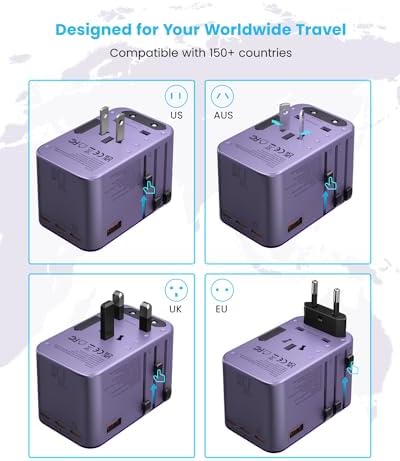 VINTAR Universal Travel Adapter 75 W Ga N Technology: Ultimate All-in-One Power Converter with 3 USB-C PD and 2 USB-A Quick Charge Ports for Global Use – Compact Power Solution for Laptops & Smartphones in 200+ Countries – Reliable Performance with Safety Features for Hassle-Free Charging