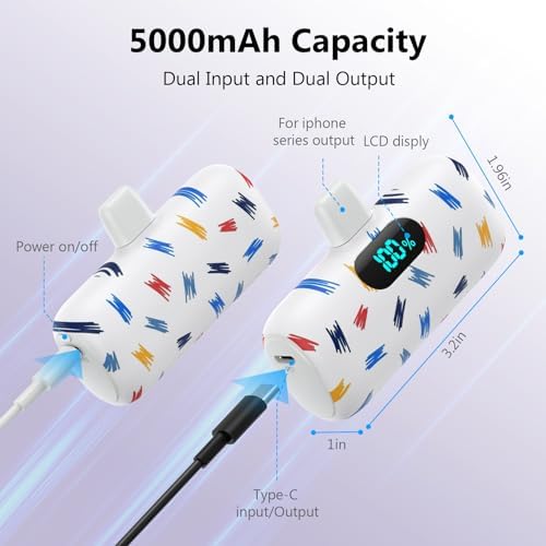 Compact Pink Portable Charger for i Phone – 5000 m Ah PD Fast Charging Power Bank, Lightweight Mini Battery Pack Compatible with i Phone 14/14 Pro Max/13/13 Pro/12 Pro/11/XS/XR/X/8/7/6 – Stylish and Versatile Backup Solution for On-the-Go Power