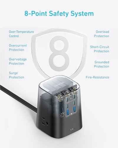 Ultimate 9-in-1 Anker Charging Station (100 W) – High-Speed USB-C Power Strip with 300 J Surge Protection, 3 AC Outlets, 4 USB-C & 2 USB-A Ports, 5 ft Flat Cable for Home & Office – Maximize Device Compatibility and Safety