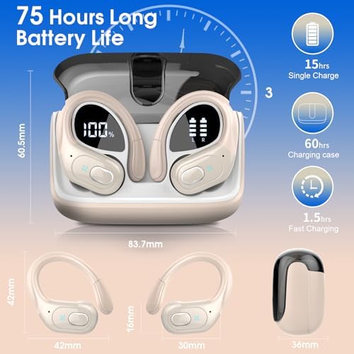 Ultimate Bluetooth 5.4 Wireless Earbuds with 75-Hour Playtime – Ergonomic Deep Bass Sport Headphones with IPX7 Waterproof Rating for Active Lifestyles, Advanced ENC Noise Cancelling Mic for Superior Call Clarity – Ideal for Fitness and Outdoor Activities