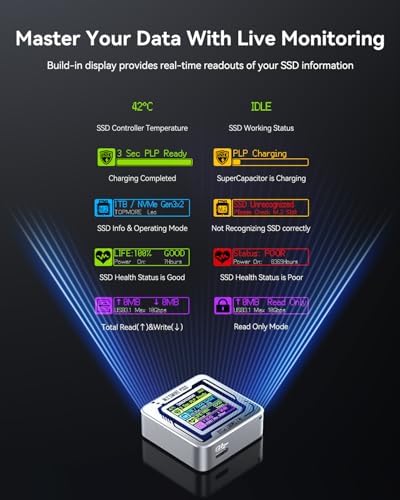 Ultra-Fast DOCKCASE 2230 M.2 NVMe SSD Enclosure with Power Loss Protection – Premium USB 3.2 Gen 2 Type-C Adapter for Enhanced Data Security and Speed, Compatible with NVMe PCIe SSDs, M-Key/B+M Key Support, Sleek Grey Design for Tech Enthusiasts and Gamers