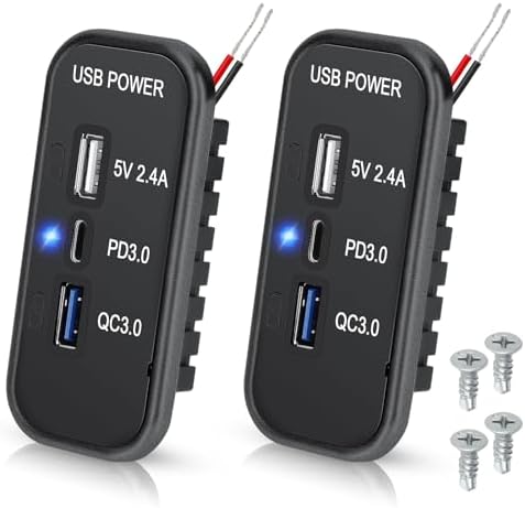 Linkstyle Dual 12 V USB Charging Outlet – Advanced PD3.0 & QC3.0 Power Hub for Cars and Marine Use – High-Speed 3-Port Fast Charger for Smartphones and Tablets, Perfect for Road Trips and Boating Adventures