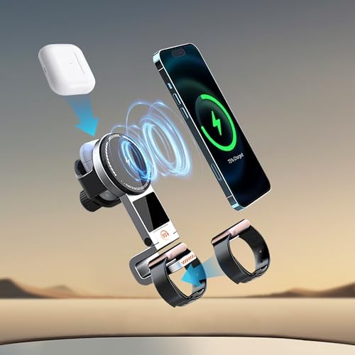 Ultimate 3 in 1 Wireless Car Charger – 15 W Fast Charging Phone Holder & Foldable Magnetic Mount for i Phone, Android, Apple Watch & Air Pods – Unmatched Compatibility & Speed for Seamless On-the-Go Charging