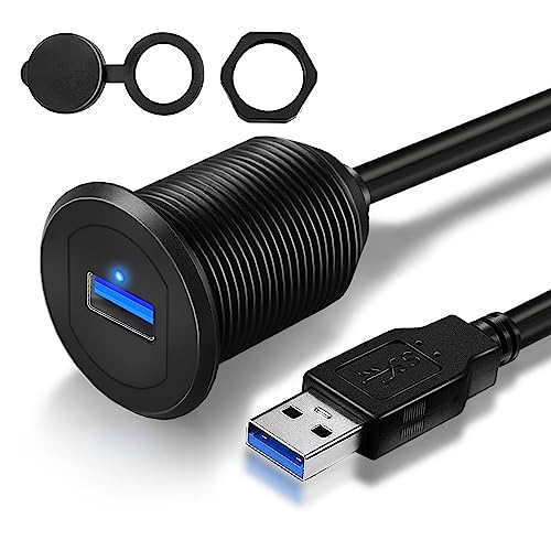 Revolutionize Your Vehicle’s Connectivity with the Type C 3.1 & USB 3.0 Flush Mount Extension Cable – 1-Foot Waterproof Dashboard Solution for Cars, Boats, and Motorcycles with Built-in LED Indicator for Enhanced Visibility and Fast Data Transfer