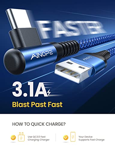 AINOPE Right Angle USB C Cable – 2-Pack (10 ft + 10 ft) Fast Charging 3.1 A Nylon Braided Charger for Enhanced Device Compatibility, Ideal for Gaming and Multitasking, Durable Black Design