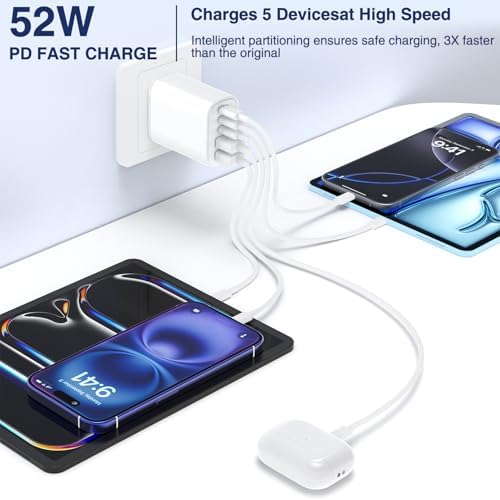 Fast Charging Multi-Port USB C Power Adapter – 5-Port 40 W Wall Charger for i Phone 16 Pro Max, 16 Pro, 15 Pro Max, and More – Compact Cube Design with 3 USB-C and 2 USB-A Ports – Ideal for Efficient Device Charging in Homes and Offices – Built-in Safety Features for Overcharging Protection – Perfect for Busy Professionals and Families
