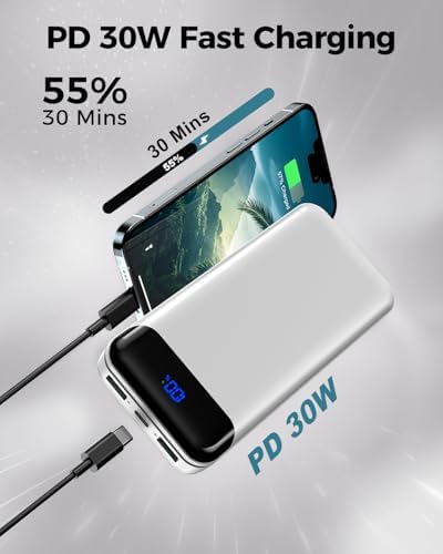 Ultra High-Capacity 40000 m Ah Portable Power Bank with PD 30 W & QC 4.0 Fast Charging – Versatile USB-C & USB-A Outputs, Dual Input Ports, Sleek Pink Design for i Phone 15, 14, 13 & More – Perfect for Travel and Daily Use