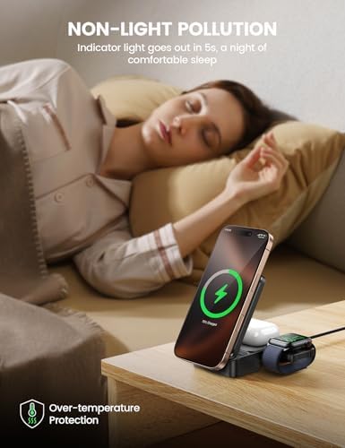 Lamicall 3-in-1 Wireless Charging Station for Mag Safe – Portable Fast Charging Hub for i Phone 16, 15, 14, 13, Apple Watch & Air Pods – Foldable Design for Travel Convenience & Enhanced Device Compatibility