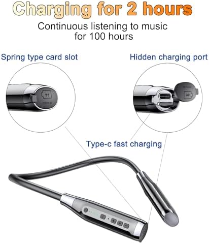 Ultra-Durable Waterproof Bluetooth Neckband Headphones – 100 Hours of Uninterrupted Playtime, Enhanced Noise-Canceling Microphone, and Bluetooth 5.3 for Optimal Connectivity – Exceptional Hi-Fi Stereo Audio with TF Card Slot for On-the-Go Music Enjoyment During Active Lifestyles