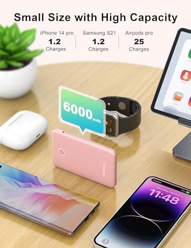 Compact 6000 m Ah Portable Power Bank with Built-in Cable – Lightweight Fast Charging External Battery for i Phone and Android – Ultimate Travel Companion for On-the-Go Charging Efficiency