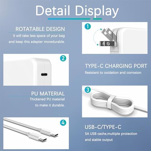 Experience Unmatched Power: 100 W USB-C Fast Charger with 6.6 FT Cable – Next-Gen PD 3.0 Technology for Rapid Charging of Mac Book Pro, Air & USB-C Devices – Smart IC Chip for Safety & Efficiency – Perfect for Work, Travel & Study