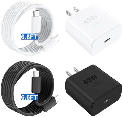 Ultra-Fast 45 W USB C Charger for Phone 16 Series and Galaxy Devices – 6.6 FT Type C Cable Included for Maximum Flexibility – Superior Compatibility and Sleek Design in Black/White – Elevate Your Charging Experience with Enhanced Speed and Efficiency