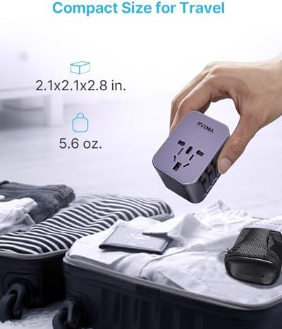 VINTAR Universal Travel Adapter: All-in-One Power Converter with 6 A Output, 3 USB-C and 2 USB Ports for Fast Global Charging Across Europe, UK, USA, and Australia – Essential Travel Accessory for Effortless Device Connectivity and Safety Features