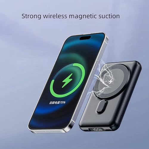 RCHL Mag Safe Portable Charger with 10,000 m Ah Capacity – 5-in-1 Fast Charging Power Bank Featuring Built-in Cables, LED Display, and Foldable Stand for i Phone 16/15/14/13 & Samsung Galaxy S25/S24 – Ultimate Convenience for On-the-Go Power Solutions