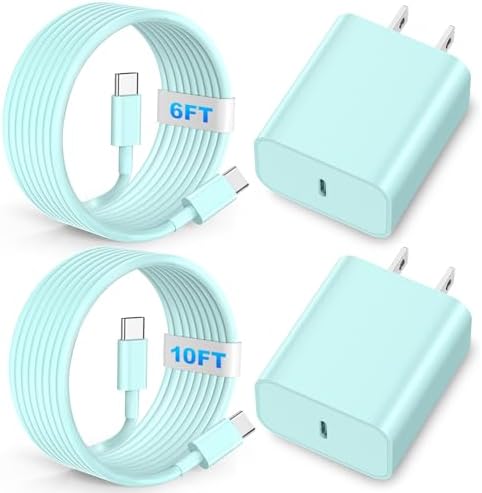 Lightning-Fast 20 W USB-C Wall Charger & 10 FT Cable for i Phone 15/16/Plus/Pro Max – Sleek Pink-Blue Power Adapter for Ultimate Charging Performance and Versatile Use