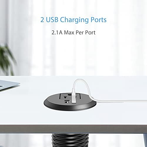 Revolutionize Your Workspace with the 2-Inch Desk Power Grommet Featuring PD 20 W USB-C Fast Charging, Ultra-Flat Plug Design, and Recessed Outlet for Seamless Cable Management – Perfect for Home or Office Use with 6 ft Power Cable (White)