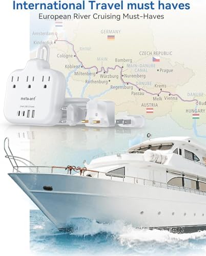 Ultimate Universal Travel Plug Adapter with PD30 W Fast Charging Hub – 3 Multi-Port Connectivity for International Travel, Featuring Dual USB-C & USB-A Outputs, 3 ft Extension Cord for Effortless Power in EU, US, UK, France & Spain – Perfect Solution for Global Adventurers Seeking Reliable Charging Options