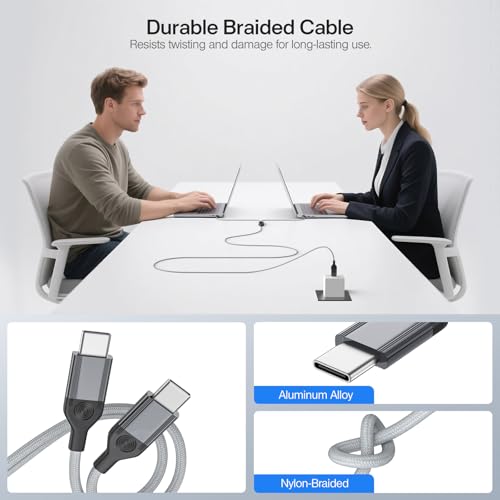 Maximize Charging Efficiency with the 140 W 2-in-1 USB C to USB C Braided Cable – Fast Charge Your i Phone 16 Pro Max, Mac Book Pro & Samsung Devices, Durable 4 Ft Length, Universal Compatibility for All Type-C Devices