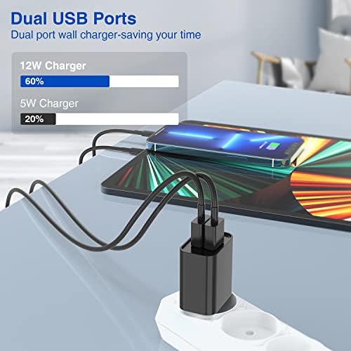 Ultra-Fast Dual Port USB Wall Charger with 10-Foot Lightning Cable – Apple MFi Certified i Phone Charging Solution, Perfect for i Phone 12/11/XR/Xs/8/7/6/SE/i Pad – Compact & Efficient Power Delivery for Home and Travel