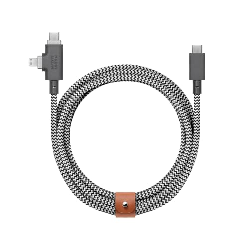 Power Your Devices Sustainably with the Native Union Belt Cable Duo Pro – 8 ft Ultra-Strong Braided 240 W Charging Cable for Lightning & Type-C – Eco-Friendly Design with 2-in-1 MFi Certified Connectors for Enhanced Compatibility and Rapid Performance – Perfect for Home, Office, and On-the-Go Charging