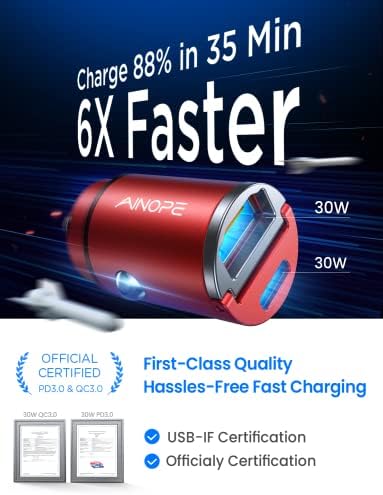 AINOPE Mini Metal USB C Car Charger – Rapid PD & QC3.0 Dual Port Charger for i Phone 16/15/14 Pro Max Plus, Samsung & All Smartphones – Compact Fast Charging Solution for On-the-Go Power Needs – Reliable & Safe Charging in Sleek Design