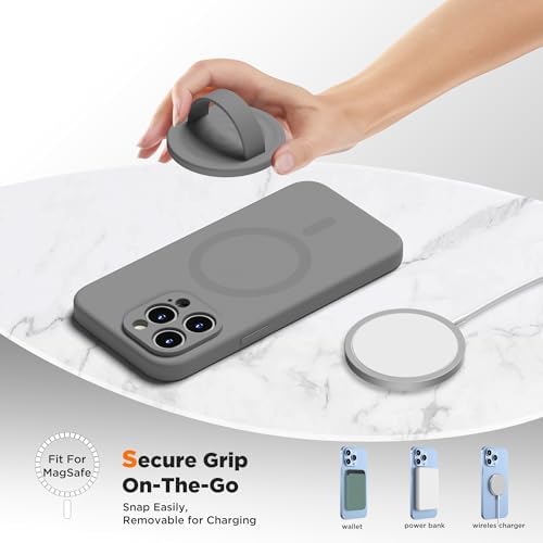 Upgraded Magnetic Phone Grip for i Phone: Premium Silicone Loop Holder with Mag Safe Compatibility – Ergonomic 360-Degree Stand, Non-Slip Design in Sleek Black for Enhanced Comfort and Secure Handling on i Phone 16/15/14/13/12 Pro Max/Plus
