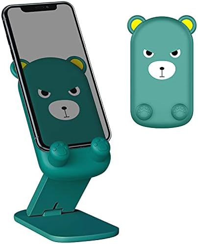 Cute Cell Phone Stand Foldable Adjustable Animal Phone Holder for Desk Silicone Protection Compatible with iPhone 16 15 14 13 12 Pro Max iPad Tablet Desk Accessories (Green Bear) – Enhanced Compatibility and Speed