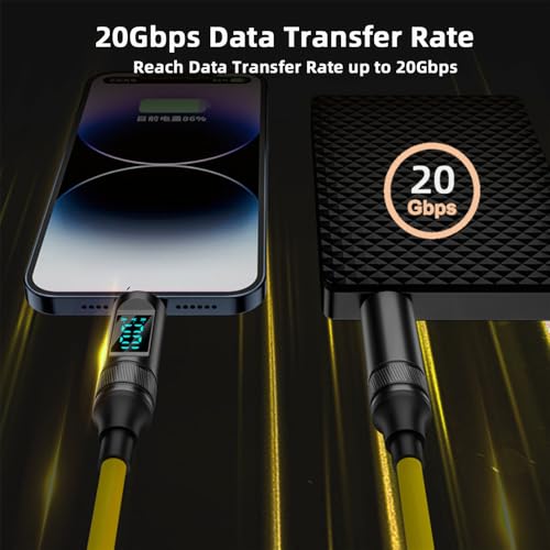 xiwai Stretch Coiled USB-C USB4 Cable with Smart LED Display 20Gbps 100W 8K for Laptop Disk Phone Type-C Male to Male Cable Power & Data 180cm – Enhanced Compatibility and Speed