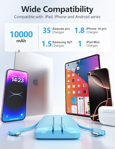 Dual 10000 m Ah Portable Power Bank Set with Built-In Cables and Fast Charging – Travel-Ready USB-C Charger for i Phone & Android Devices in Sleek White & Purple Design – Ultimate Compatibility for On-the-Go Power Solutions