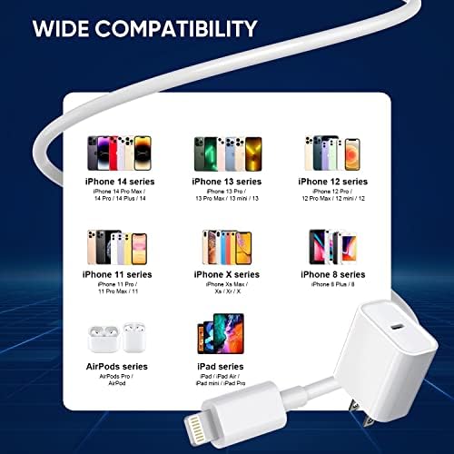 Apple MFi Certified 20 W PD Wall Charger with 3 FT USB C to Lightning Cable – Ultra-Fast Charging Solution for i Phone 14 Pro Max, 14, 13 Mini, 12, 11, XR, XS Max, i Pad Air 3, and Air Pods – Compact & Travel-Friendly Design for Enhanced Device Compatibility and Efficiency