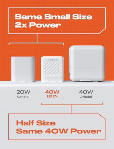 LISEN 40 W Dual Port USB C Charger Block – Compact Foldable Ga N Technology for Fast Charging i Phone 16/15/14/13/12 Pro Max & Samsung Galaxy S23/S22/S21 – Efficient Power Solution for Home, Office, and Travel – Sleek White Design