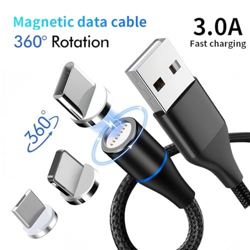 Magnetic 3-in-1 Charging Cable Set – 5 Pack of 1 Ft Durable Nylon Braided Fast Charge Cables for USB Type-C, Micro USB & i OS Devices – 360° Magnetic Connection for Hassle-Free Power on the Go