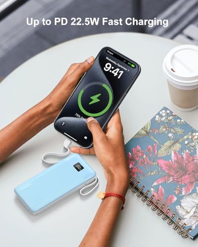 Revolutionize Your Charging Experience with ANOUV 10,000 m Ah Portable Power Bank – Built-in Cables & AC Plug for Fast, On-the-Go USB-C Charging, Compatible with i Phones and All Smart Devices – LED Display for Real-Time Battery Monitoring – The Ultimate Travel Essential for Efficiency and Convenience