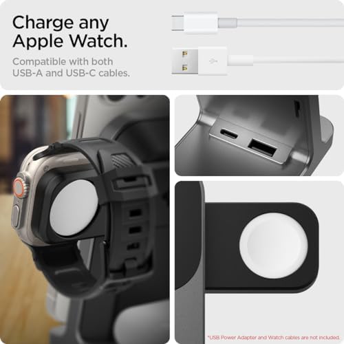 Maximize Charging Efficiency with Spigen One Tap Pro (Mag Fit) 3-in-1 Qi2 Certified Wireless Charging Stand – Rapid 15 W Power for i Phone 16/15/14/13/12, Apple Watch Ultra 2/1, and All Air Pods Models – Sleek Design with Enhanced Safety Features and Magnetic Alignment for Effortless Use