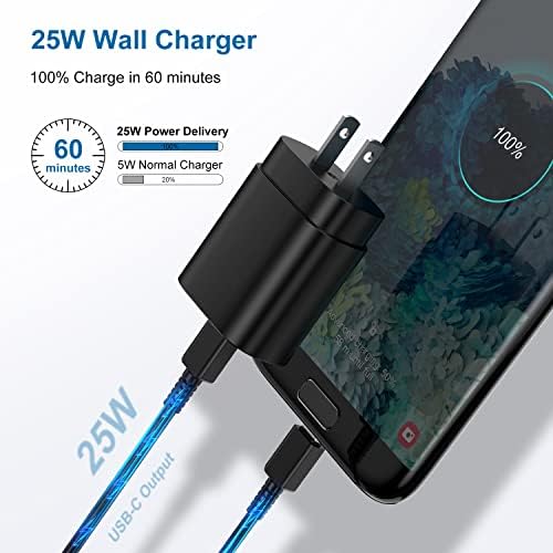 Ultra-Fast 25 W PD Type C Charger Duo with 6 ft USB-C Cables – Essential Charging Set for Android Galaxy S25, S24, S23, S22, S21, Note Series – Compact Design, Enhanced Safety Features, Ideal for Home & Travel