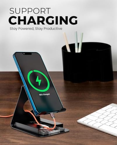 Universal Cell Phone Stand, Mobile Phone Holder Tabletop Stand Mount with Card Holder for Desk (Black – Enhanced Compatibility and Speed
