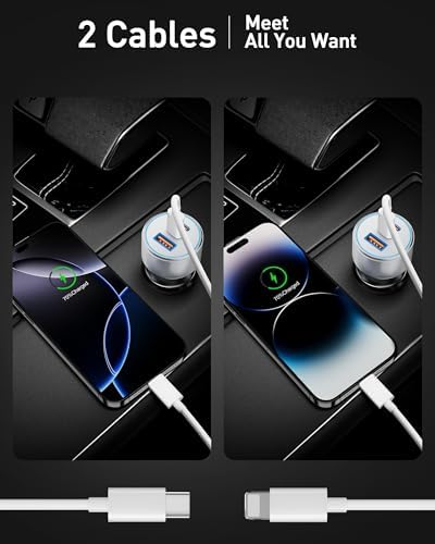 MFi Certified 2-Pack i Phone Car Charger – 67 W Fast Charging Adapter with 3 USB-C Ports and 3 FT Cables for i Phone 16/15/14/13/12/11/Pro Max/XS/XR/X/SE/8 Plus & i Pads – Ultimate Travel Charging Solution with Enhanced Speed and Compatibility