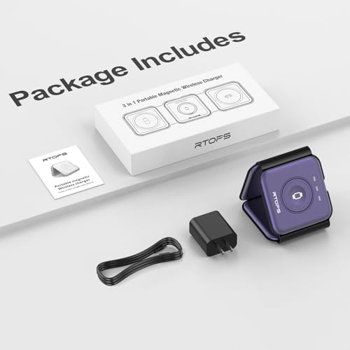 RTOPS 3-in-1 Magnetic Wireless Charging Station for i Phone, Apple Watch, and Air Pods – Compact Ga N Travel Charger with Enhanced Speed and Compatibility for i Phone 16/15/14/13/Pro/Max, Air Pods 4/3/2/Pro – All-in-One Solution for Ultimate Convenience and Efficiency