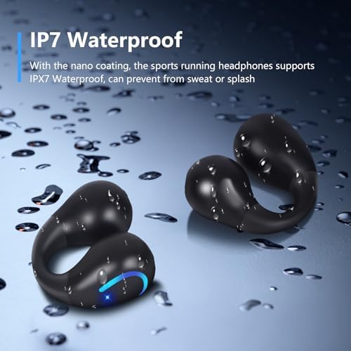 TANFESO Open Ear Bone Conduction Headphones – Ultra-Lightweight Bluetooth 5.3 Sport Earbuds with 60-Hour Playtime and IPX7 Waterproof Rating for Active Lifestyles – Perfect for Runners and Fitness Buffs – Hands-Free Calling and Secure Fit in Black