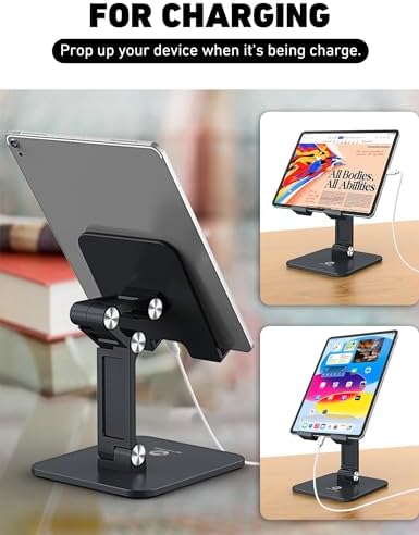 Revolutionize Your Workspace with the OCYCLONE Foldable Tablet Stand – Adjustable Holder for i Pad, Kindle, and Smartphones (4-15.6″) – Portable Desk Accessory for Home and Office – Ergonomic Design Enhances Comfort and Productivity – Sleek Black Finish for Modern Aesthetics – Perfect for Video Calls, Reading, and Entertainment