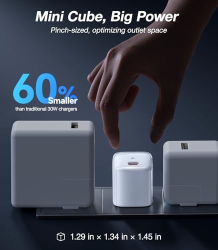 Ultra-Fast TORRAS Icenano 30 W USB-C Charger Block – PD 3.0 Compatible Wall Adapter with 5.5 ft Cable, Stylish Crystal Pink Design, Low-Temperature Operation for Safe Charging of i Phone 16/15 & Mag Safe – Perfect for Travel and Home Use