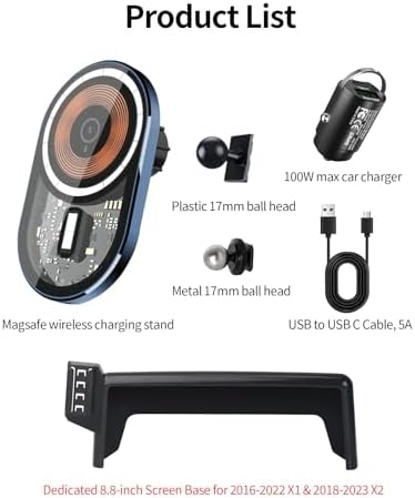 Wireless Charging car Phone Holder for BMW X1 2016-2022/BMW X2 2018-2023 Accessories 8.8-inch Screen Fixed Clip,360° Rotation car Phone Mount Compatible with MagSafe – Enhanced Compatibility and Speed