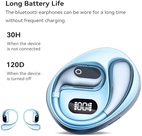 Discover the OWS Bluetooth 5.4 Open Ear Headphones – IPX5 Waterproof Wireless Earbuds with Secure Earhooks for Ultimate Comfort and 64-Hour Battery Life, Perfect for Active Lifestyles, Running, and Workouts – Stay Aware and Enjoy Superior Sound Quality in Blue.