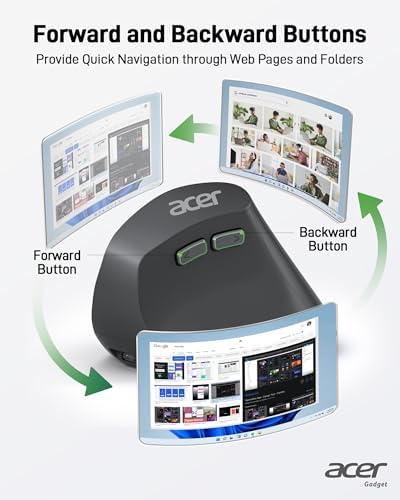 Acer Ergonomic Wireless Vertical Mouse – Adjustable DPI (1000/1200/1600) for Ultimate Comfort, 6 Programmable Buttons, Rechargeable Design & 2.4 GHz USB Receiver for Seamless Compatibility with PC, Laptop & i Mac – Perfect for Long Hours of Use