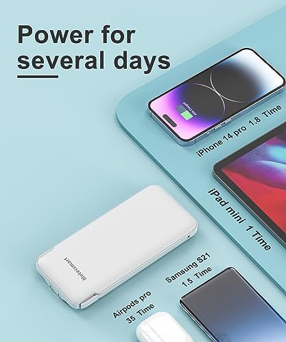 Dual 10000 m Ah Portable Power Bank Set with Built-In Cables and Fast Charging – Travel-Ready USB-C Charger for i Phone & Android Devices in Sleek White & Purple Design – Ultimate Compatibility for On-the-Go Power Solutions